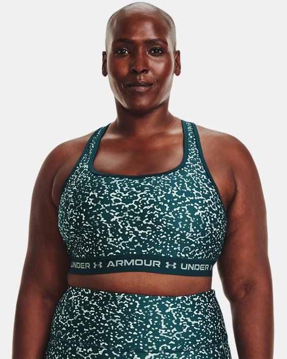 Women's Armour® Mid Crossback Print Sports Bra in Green image number 0